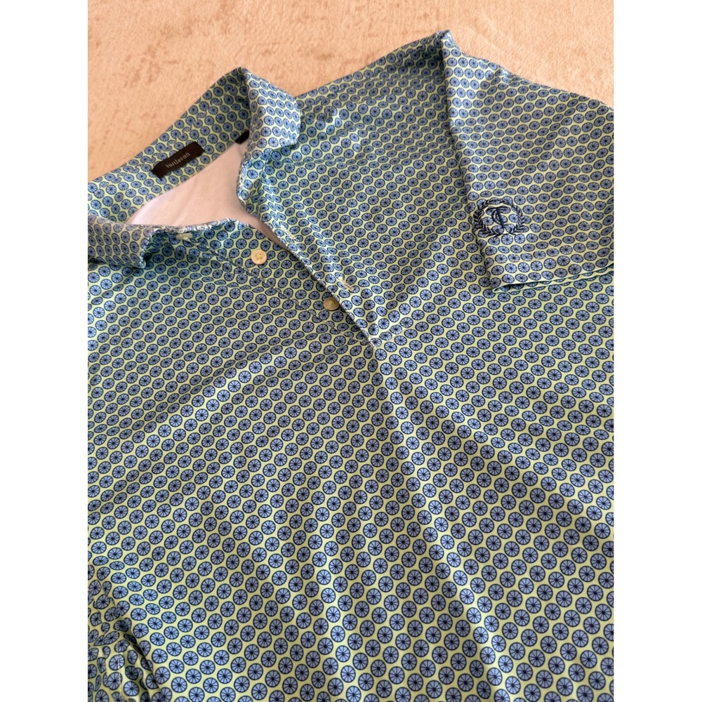 Turtleson Mens Performance Golf Polo Shirt Blue Green Geometric Print Size M - Picture 6 of 9